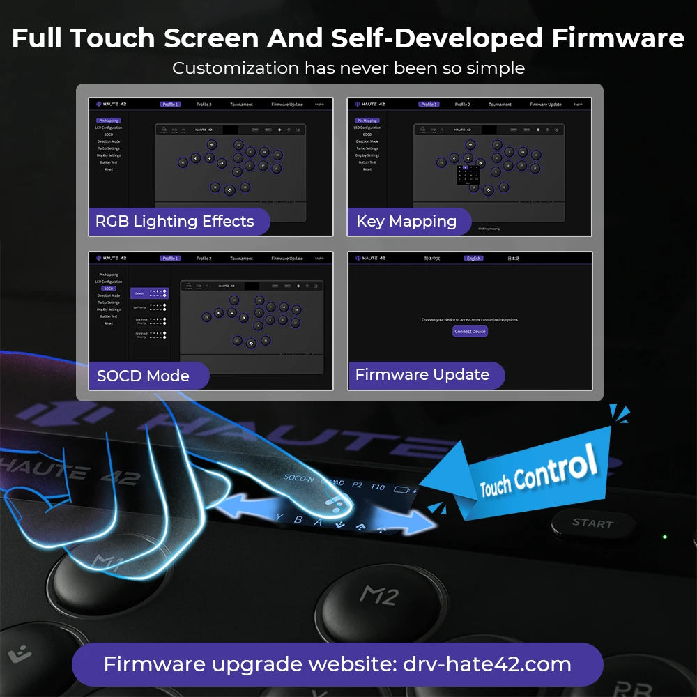 Haute42 W-P1 Tri Mode 2.4G Wireless Touch Screen Leverless Hitbox Controller For PC/PS4/PS5/Switch Stickless Arcade Controller