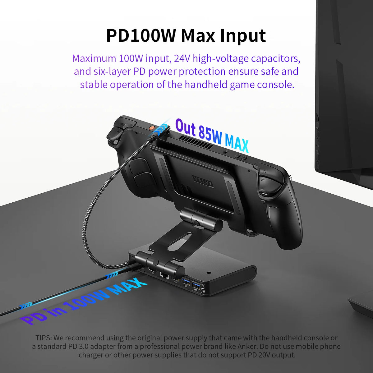 100W Switch 2 Docking Station with Dual Cooling Fan 4K 60Hz HDMI 1000Mbps Ethernet Port For Dock ROG Ally Ally X Steam Deck
