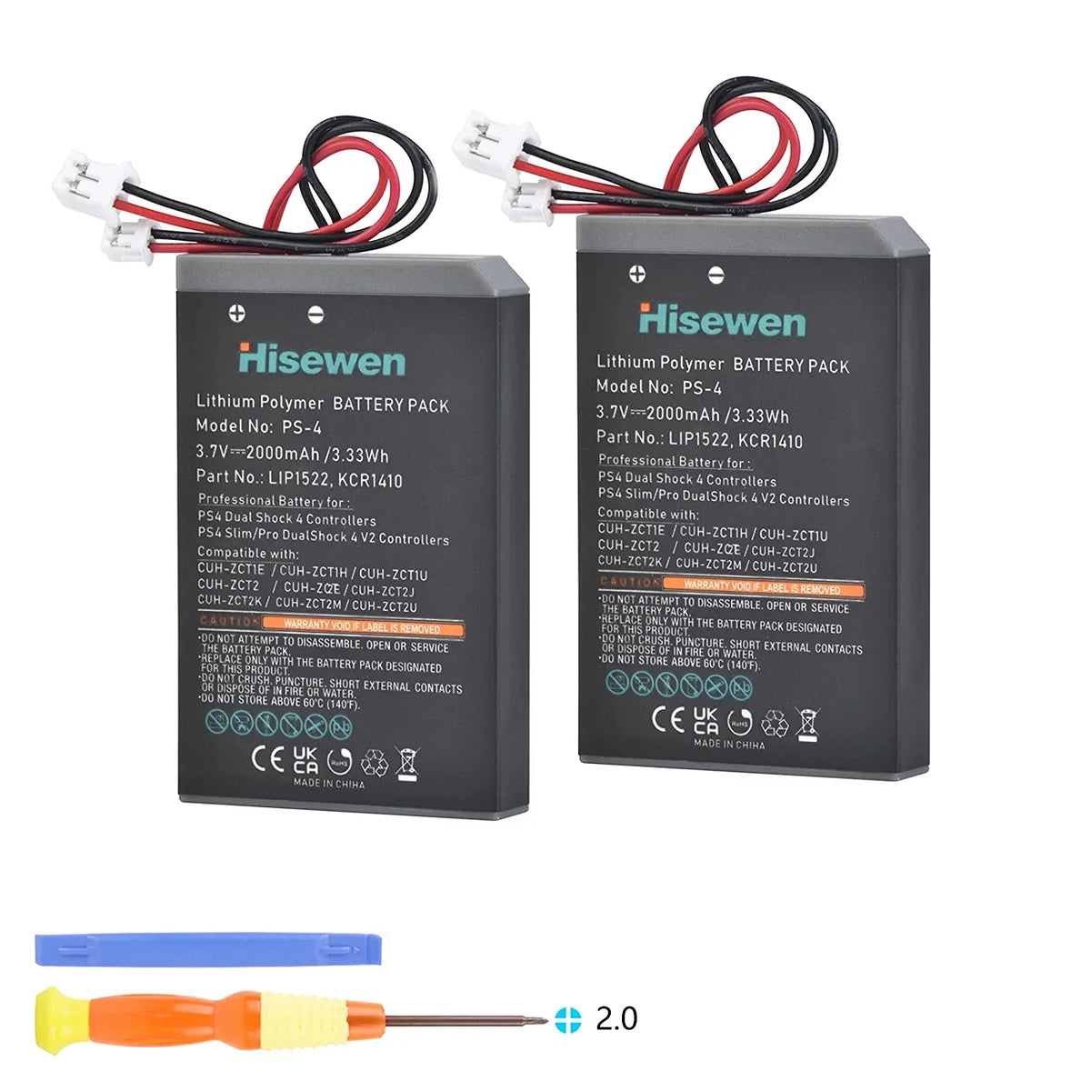 Hisewen 2000mAh PS4 Controller Battery for DualShock 4 V1/V2