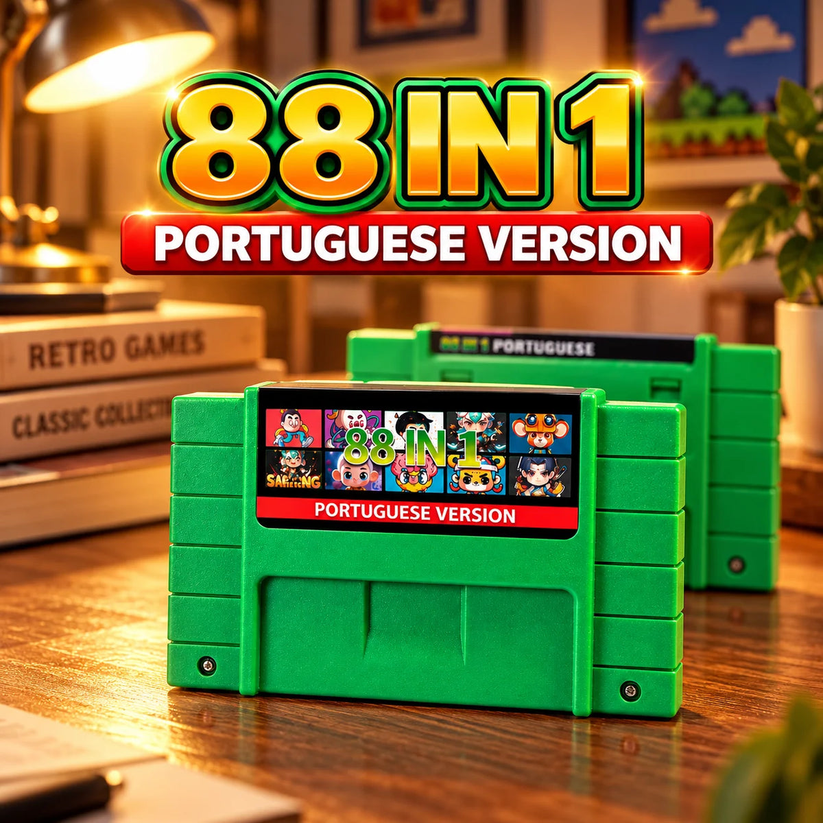 Super 88 In 1 Portuguese Game Cartridge Multi Game Card Green For SNES US NTSC 16 Bit Video Game Console