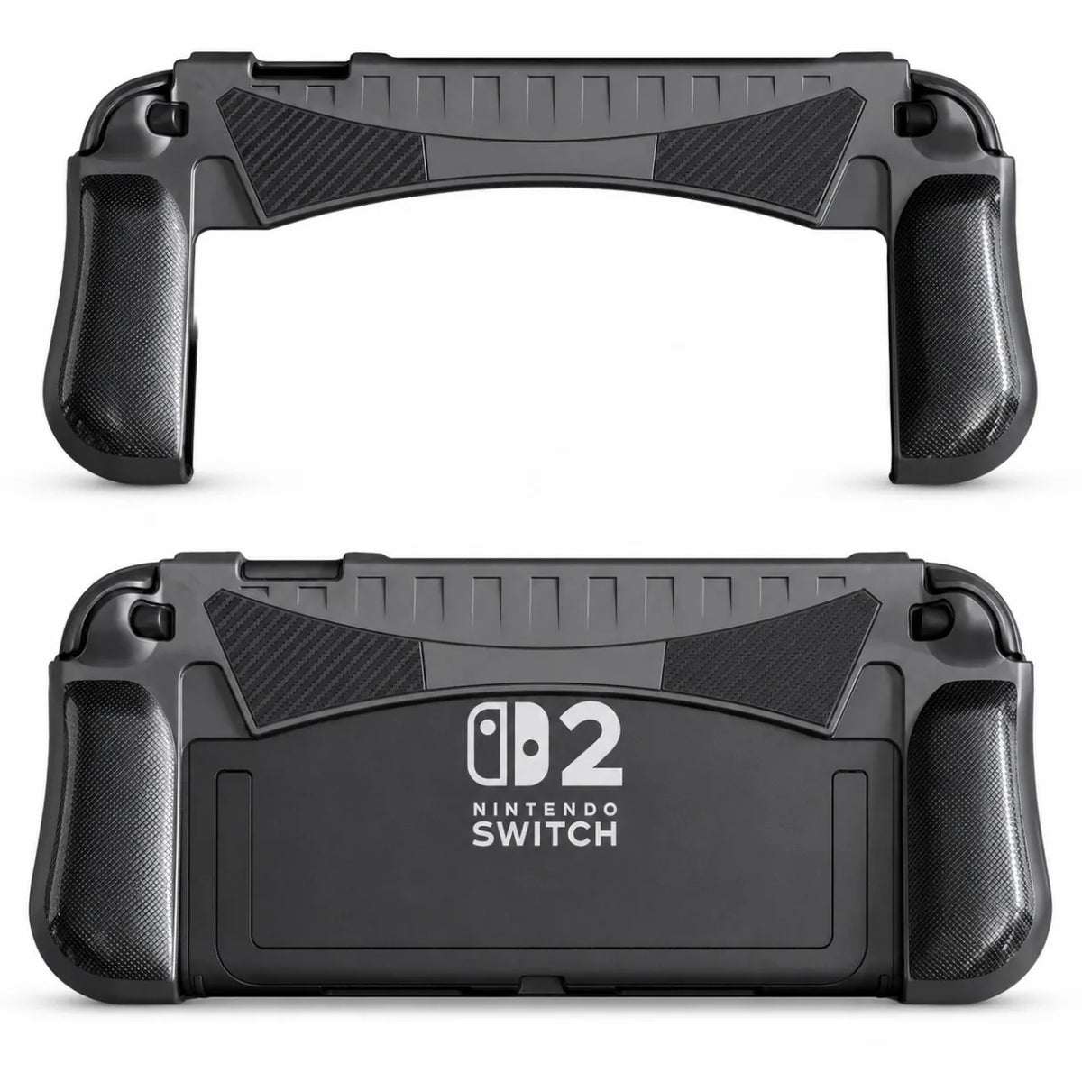 Ergonomic TPU Protective Case for Nintendo Switch 2 Anti-Slip Carbon Fiber Grip Cover with Kickstand Shockproof Full Protection