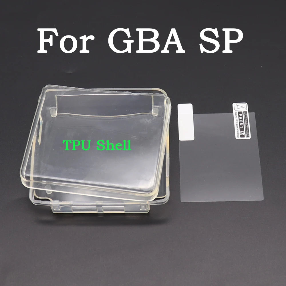 Clear Protective Cover Case Shell Housing For GBA SP Game Console Crystal Cover Case TPU Shell  Screen Protector Film