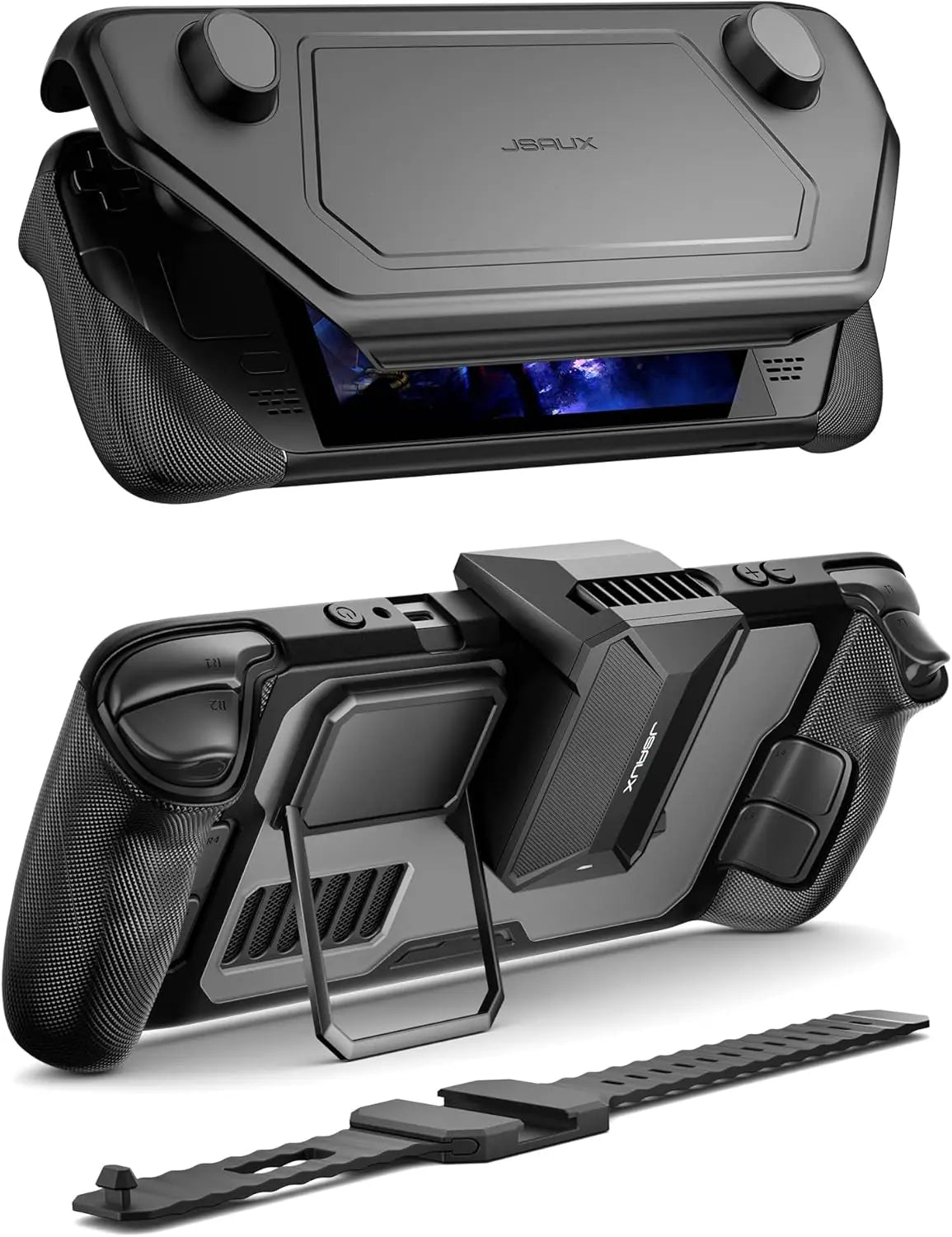 JSAUX PC0104 ModCase for Steam Deck OLED,Protection Case with Front Cover,Back Shell,Metal Bracket and Strap for Steam Deck OLED