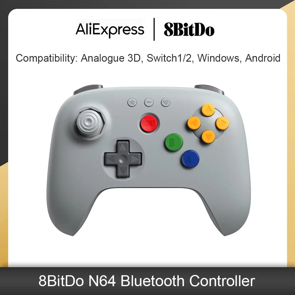 8BitDo N64 Bluetooth Controller with Hall Effect Joysticks for Analogue 3D, Switch, Switch 2, Windows, Android Game Accessories