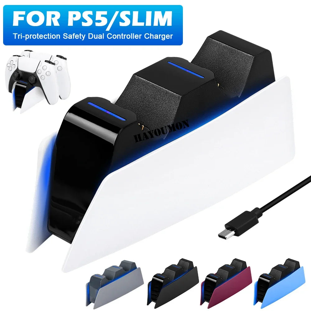 5 COLORS For PS5 Controller Charging Dock Dual Fast Charger Station for PS5 Type-C & PS5 Edge Game Controller w LED Indicator