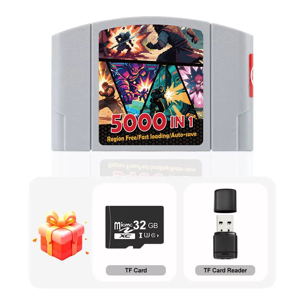 N64 Game Cartridge with 32GB TF Card, 5000+ Games, Region Notes