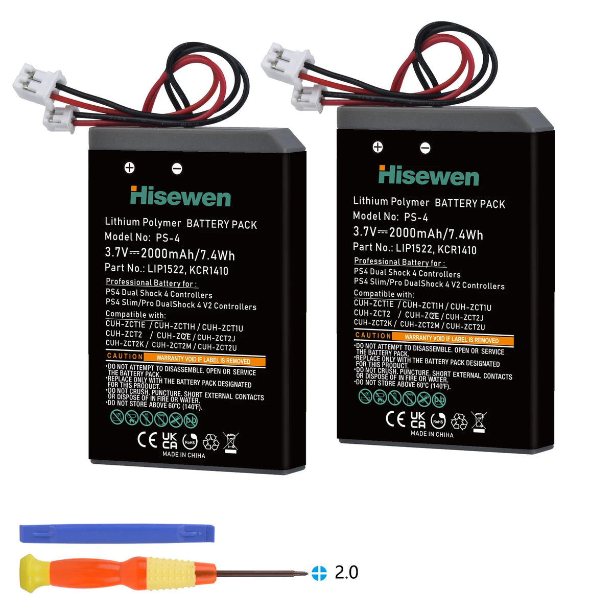 Hisewen 2000mAh PS4 Controller Battery for DualShock 4 V1/V2