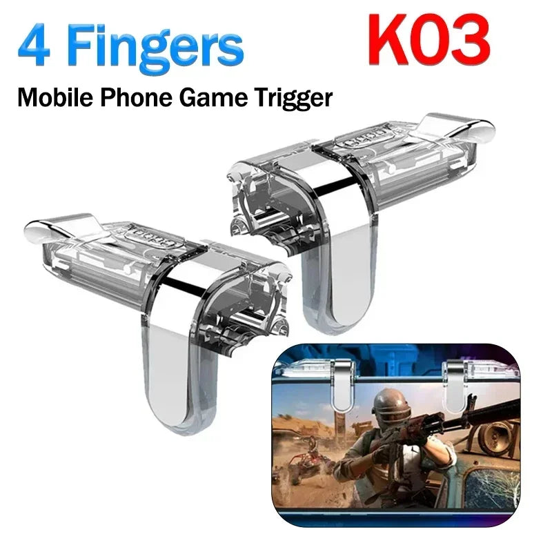 K03 Mobile Phone Game Trigger Controller 4 Fingers PUBG Gamepad Joystick Aim Shooting L1 R1 Alloy Key Button for iPhone Android