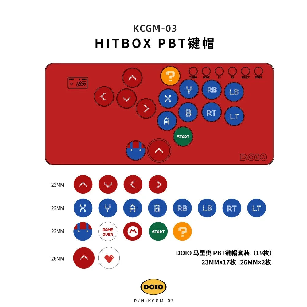 DOIO Hitbox KCGM-03/KCGM-06/KCGM-09 Keycaps 19 Keys PBT Sublimation Mini Keyboard Hitbox Fighting Game Keyboard Accessories