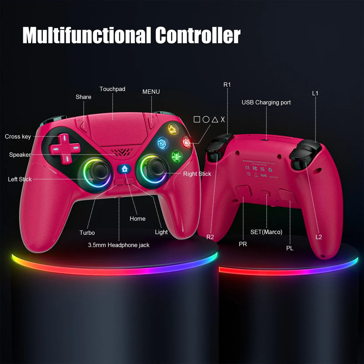 Wireless Controller for PS5, PS5 Slim, PS5 Pro, PC, Hall Stick