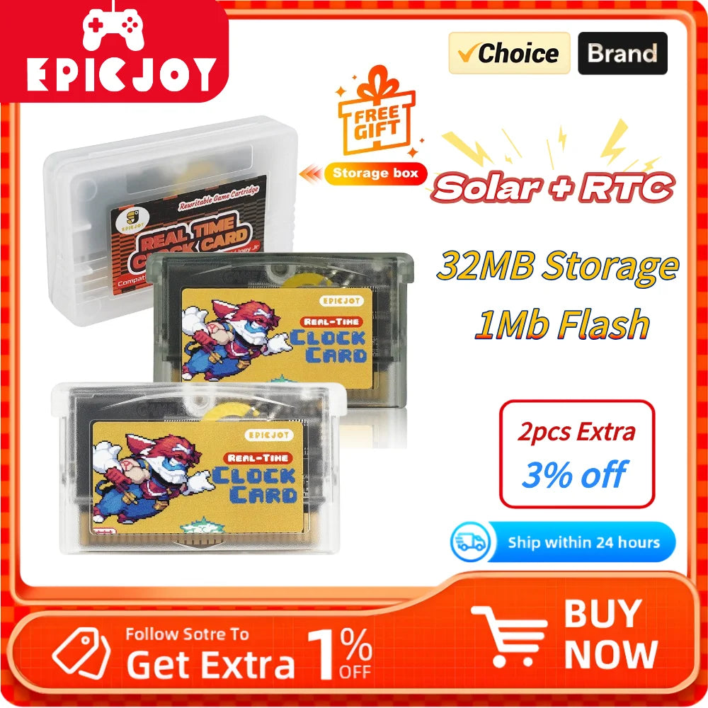 EPICJOY GBA Flash Cart, 32MB Rewritable with Solar Sensor and RTC