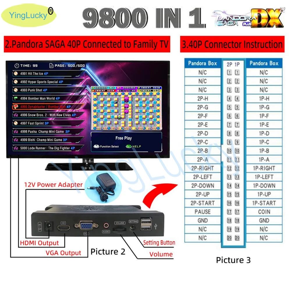 9800 In 1 Arcade Kit Pandora Saga Box DX2 Arcade Buttons Mame 5 Pin Joystick American Style Push Button Arcade Game Console