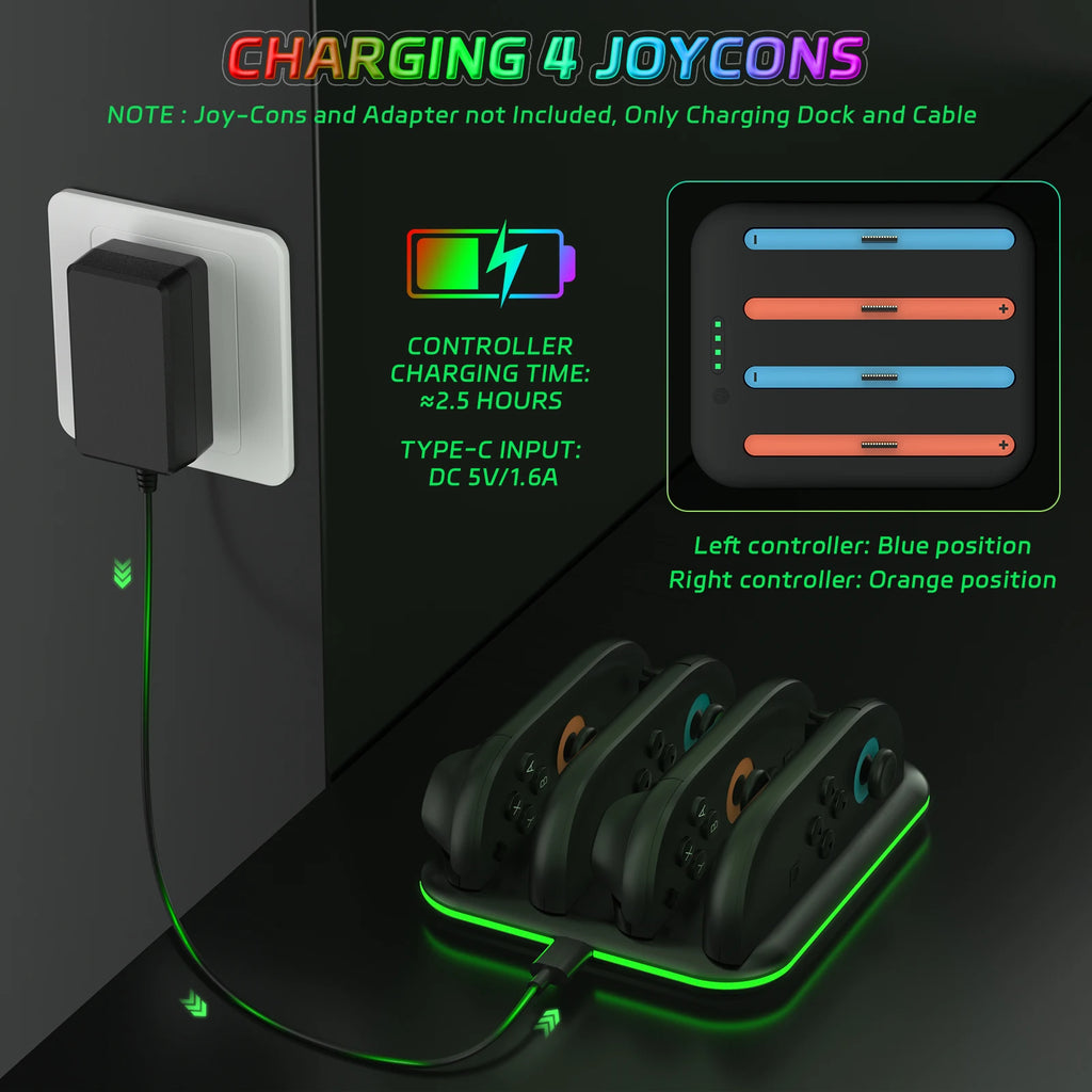 Charging Dock Station for Switch 2 Grip for Joy-con Controller Charger Stand Base Up To 4 Game Controllers