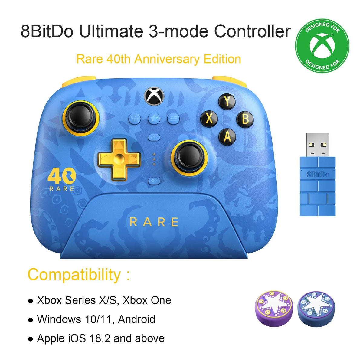 8BitDo Ultimate 3-mode Controller for Xbox, Rare 40th Anniversary