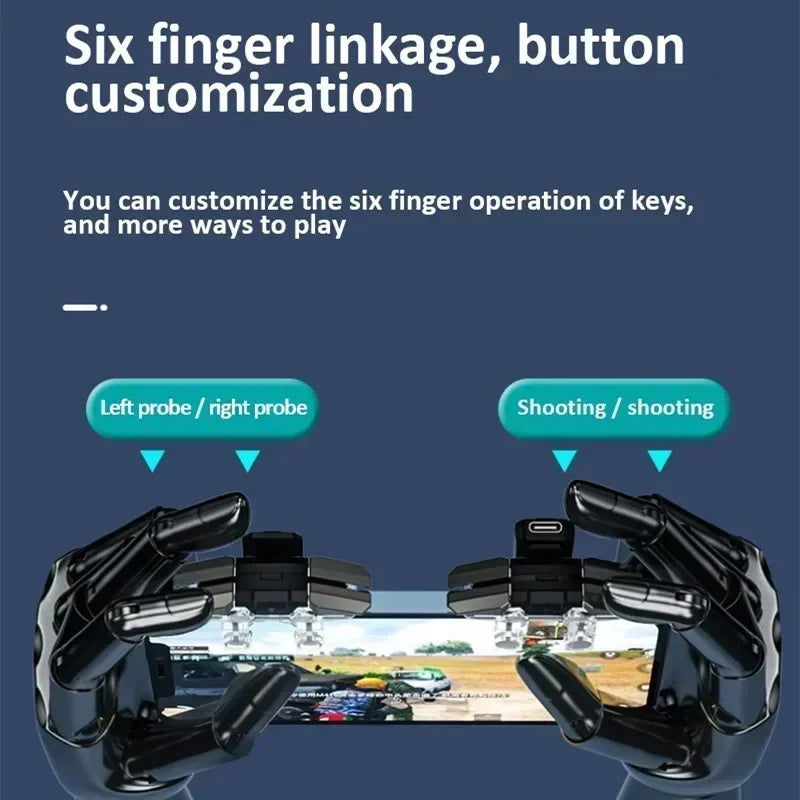 JS65 Mobile Phone Game Trigger for PUBG Aim Shooting Gamepad Joystick 6 Finger Eating Chicken Artifact Auxiliary L1R1 Key Button