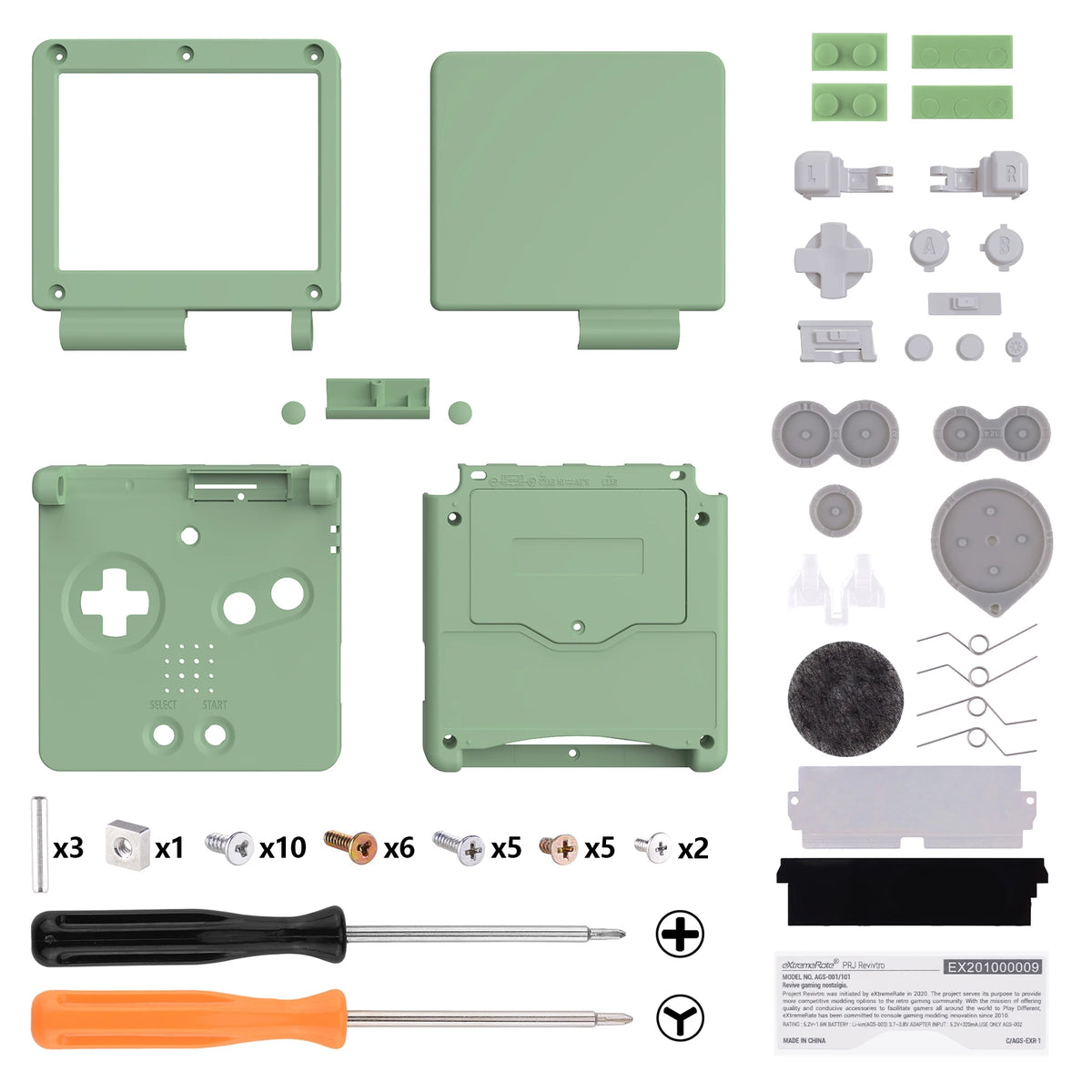 eXtremeRate Replacement Housing Shell for Gameboy Advance SP (GBA SP) - Matcha Green