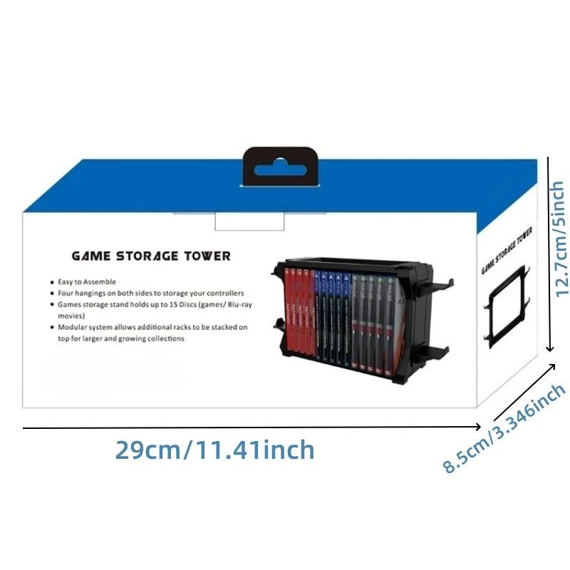 Game Storage Rack with Controller Holder for PS5 PS4 Discs