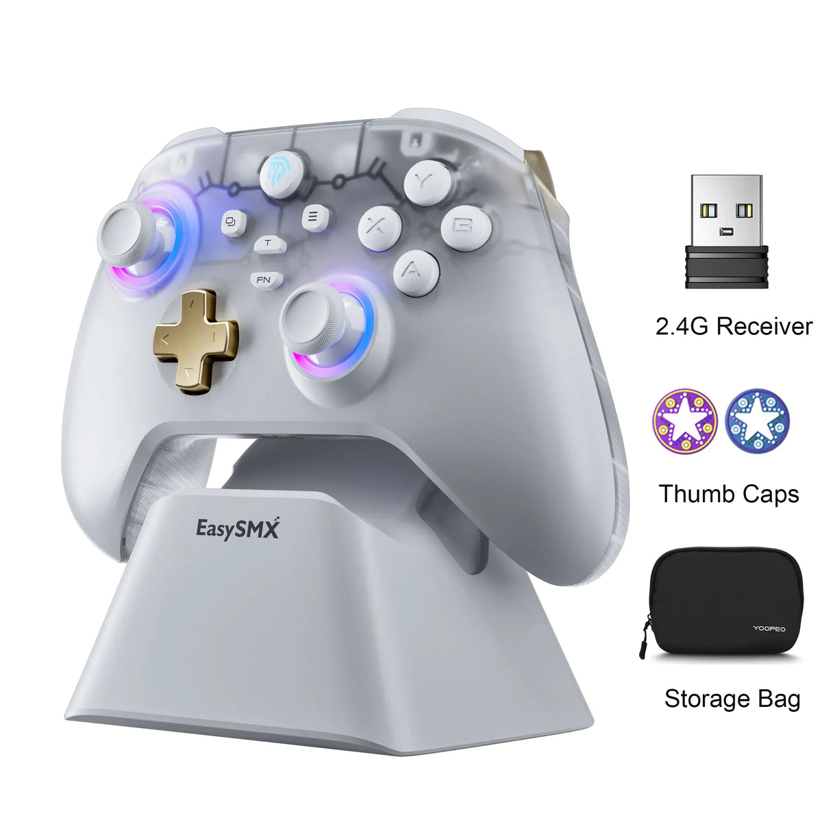 EasySMX D05 Wireless Gamepad for Nintendo Switch PC with Charging Dock RGB Hall Effect Joysticks Game Controller for Windows