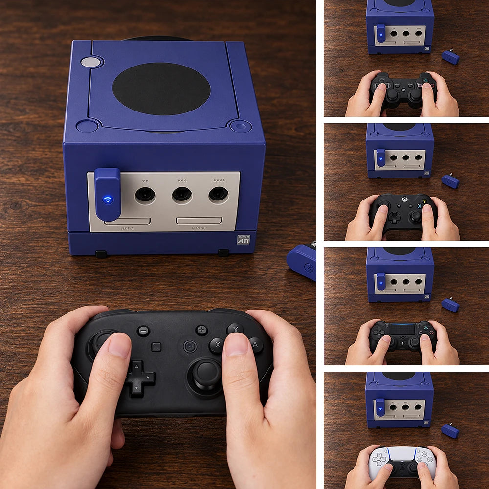 LinkRetro GC Blueretro USB-C Wireless Controller Receiver for NGC Wii (RVL-001) Console for PS5 DualSense Joy-Con Controllers