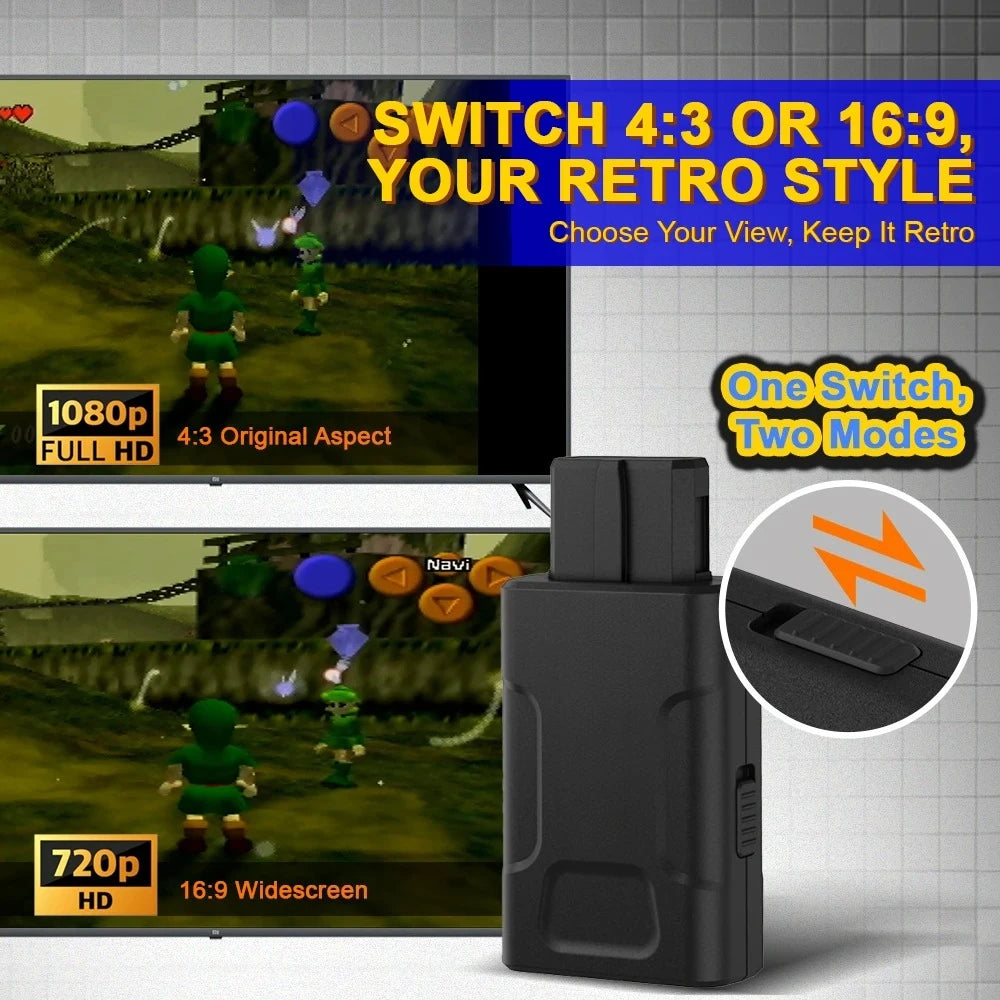 Mini 720P 1080P HDMI™ Adapter 16:9/4:3 Auto S-Video Composite For N64 SNES SFC NGC Game Consoles