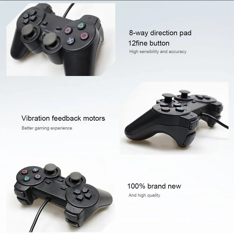 Transparent Wired Controller for PS2 and PS1, Vibration Gamepad