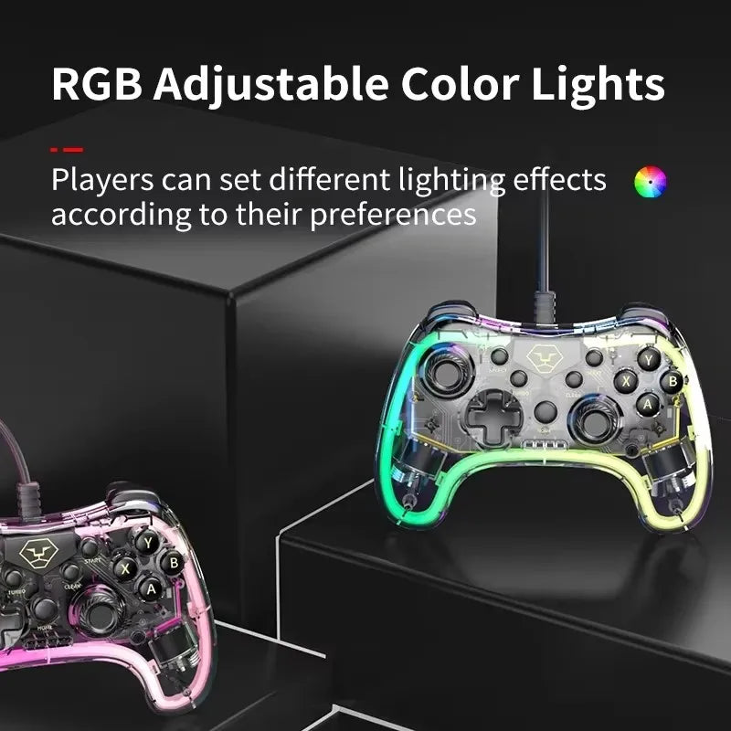 Aolion RGB Wired Gamepad Controller Multi-Use Gaming Controller with Vibration Motor for Ninten-do Switch PC PS3