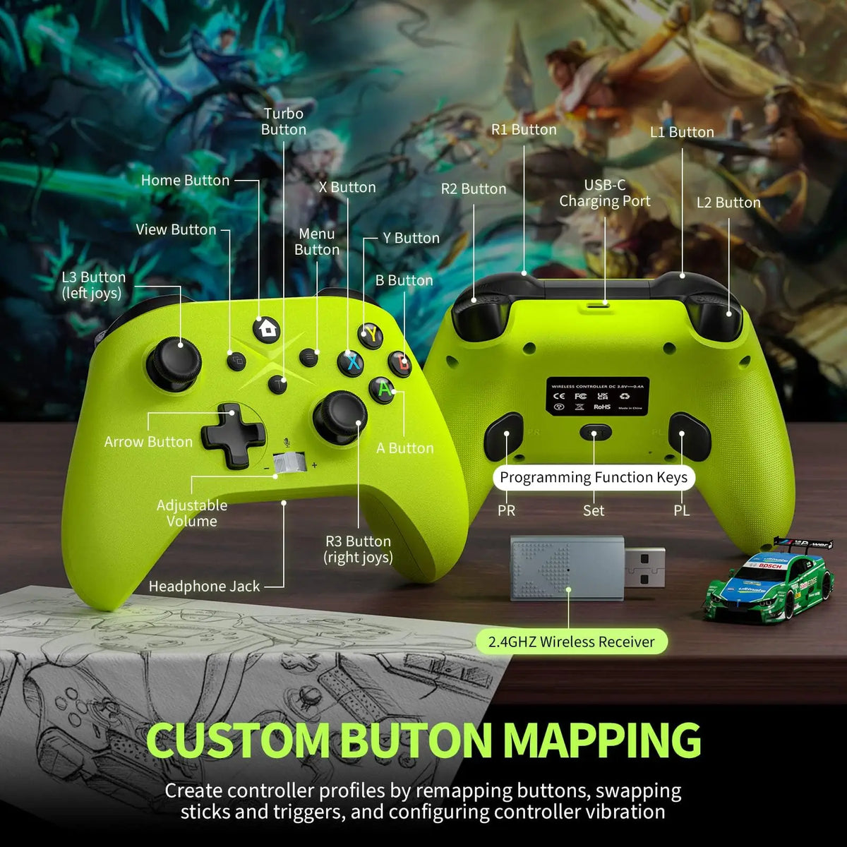 Wireless Controller W/Gaming Vibration Hall Effect 6-Axis Gyro Sensor Turbo Function Gamepads For Xbox One S/X/Series S/X/Switch