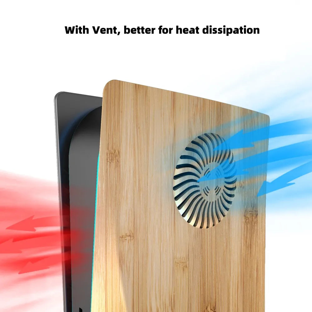 Disc Edition Wood Color Faceplate with Cooling Vents for PS5 Anti-Scratch Dustproof Protective Cover Plates ABS Case