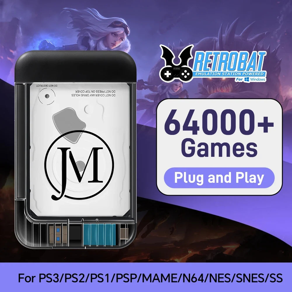 JMachen 500GB Retrobat HDD for PC, 64600+ Games, PS2/PS3 Emulators