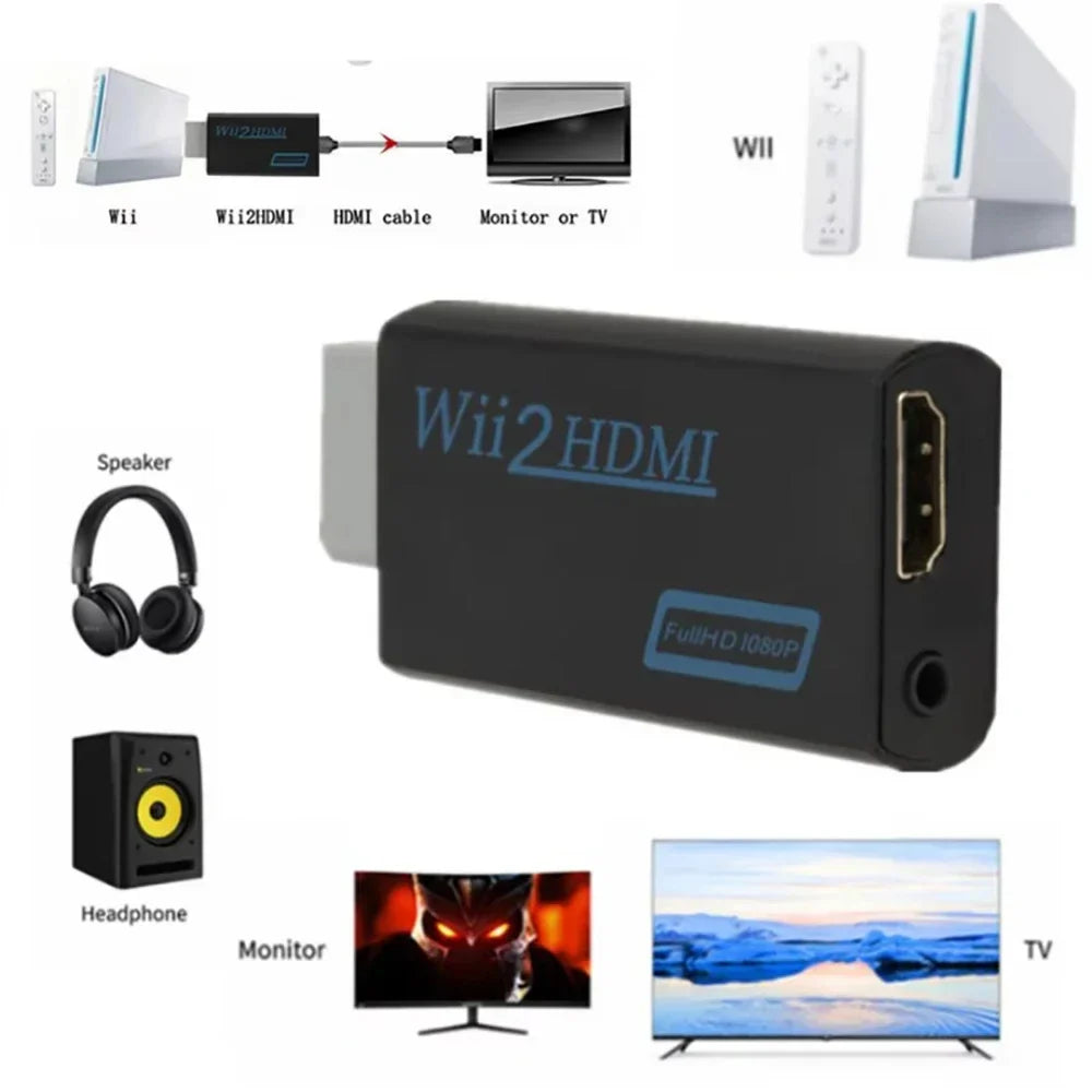 3.5mm Audio 1080P for Wii To HDMI-compatible Adapter Converter For PC HDTV Monitor 720P Wii2 To HDMI WII2HDMI Converter Adapter