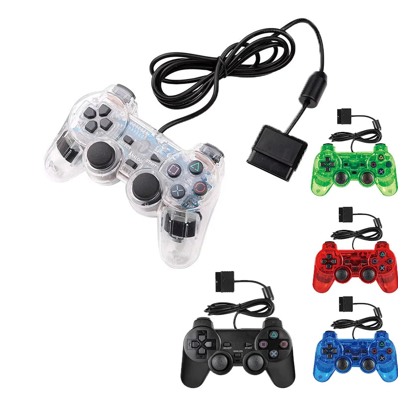 Transparent Wired Controller for PS2 and PS1, Vibration Gamepad