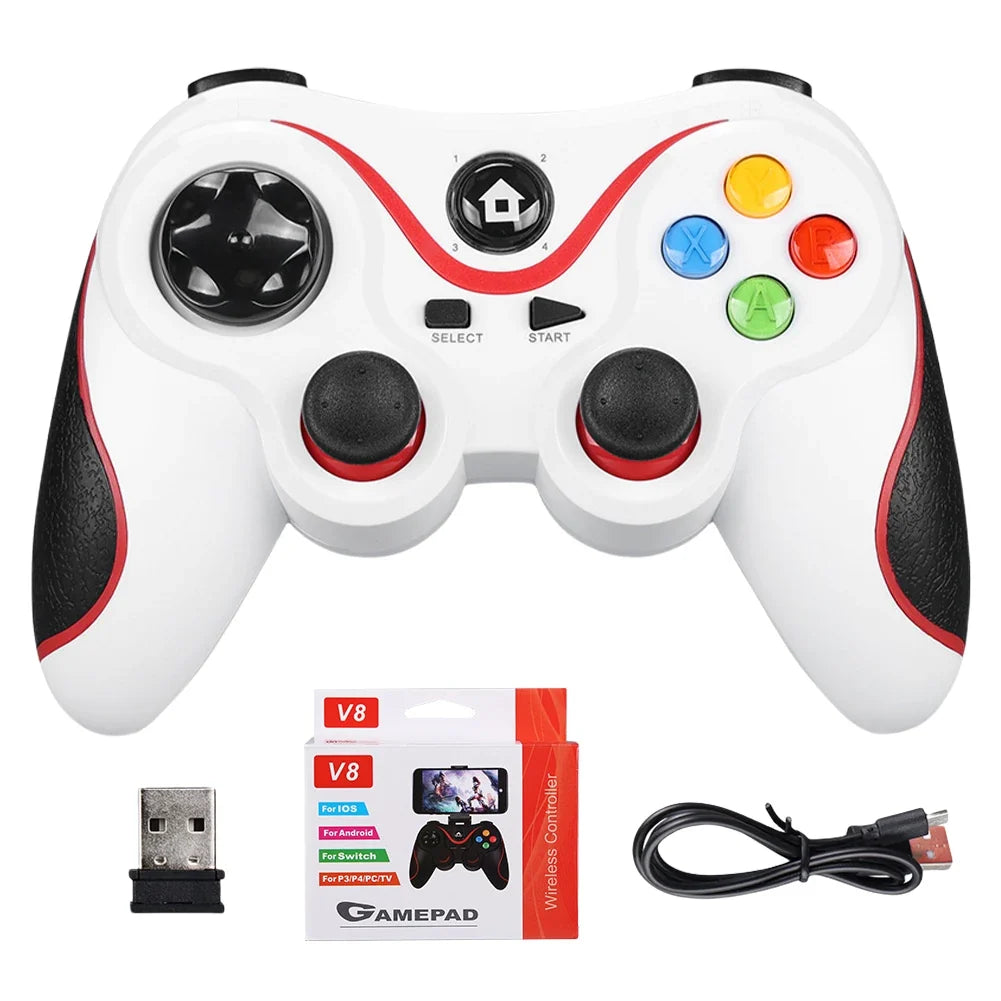 V8 2.4G Wireless Game Controller, Dual Vibration, PC/PS3/Switch