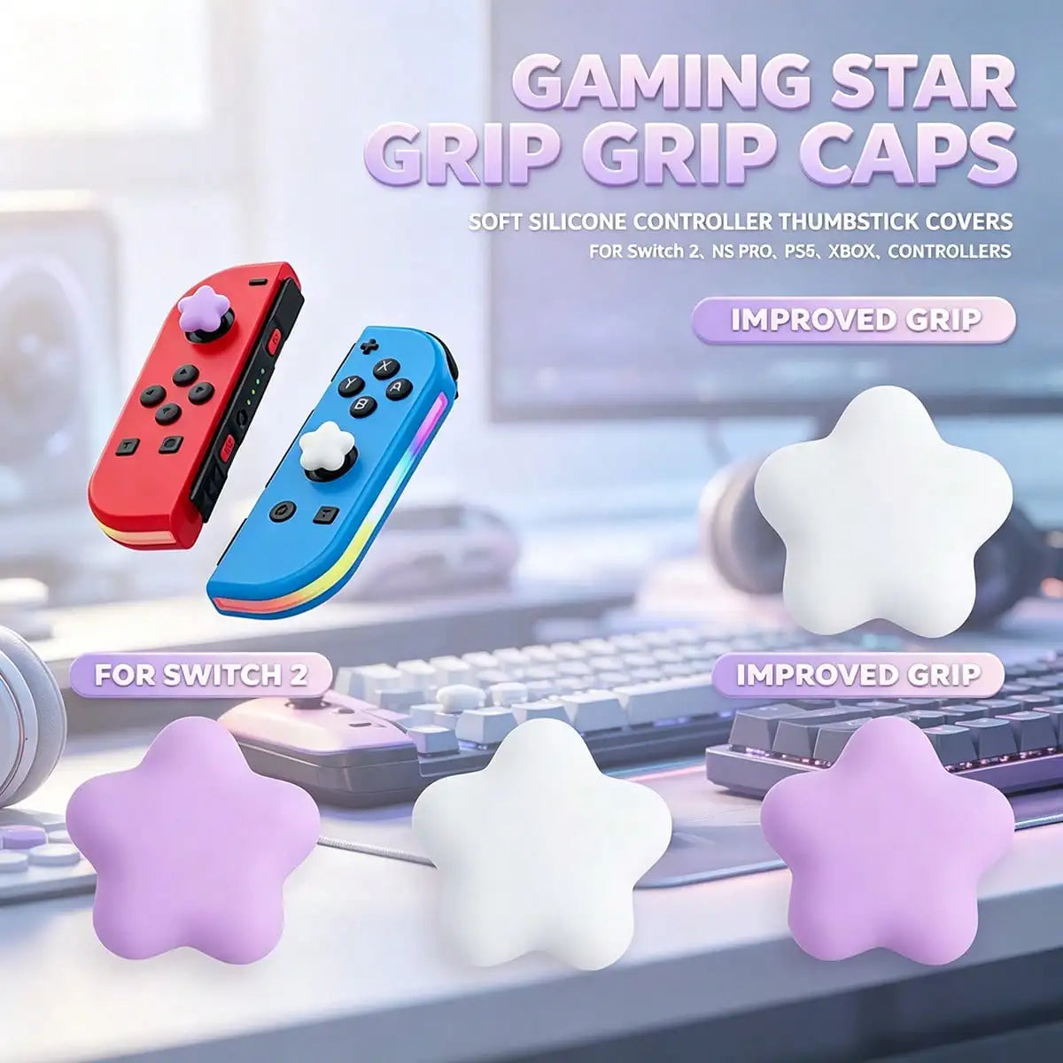 PCS Cute 3D Star Silicone Thumb Grip Caps, Joystick Protective Cover Compatible With Switch 2/Switch OLED/, P4, P5, Controller, Soft Anti-slip Game Console Joycon Accessories