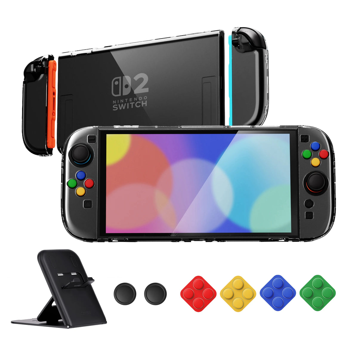 PlayVital Dockable Grip Cover for Nintendo Switch 2, Anti-Scratches Shell Clear Protective Case with Foldable Stand & Thumb Grip