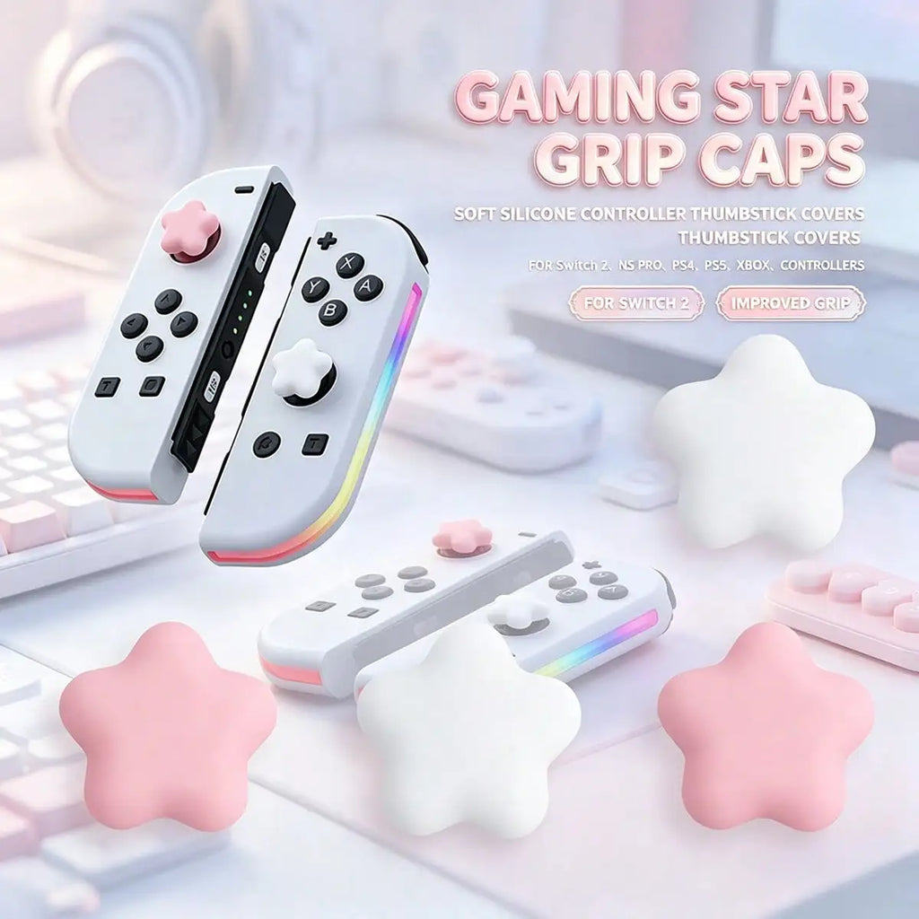 PCS Cute 3D Star Silicone Thumb Grip Caps, Joystick Protective Cover Compatible With Switch 2/Switch OLED/, P4, P5, Controller, Soft Anti-slip Game Console Joycon Accessories