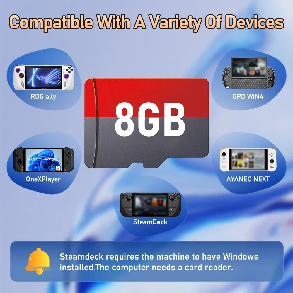 8G TF Game Card for ROG Ally & GPD Win 4, 3000+ Games, N64 Emulator
