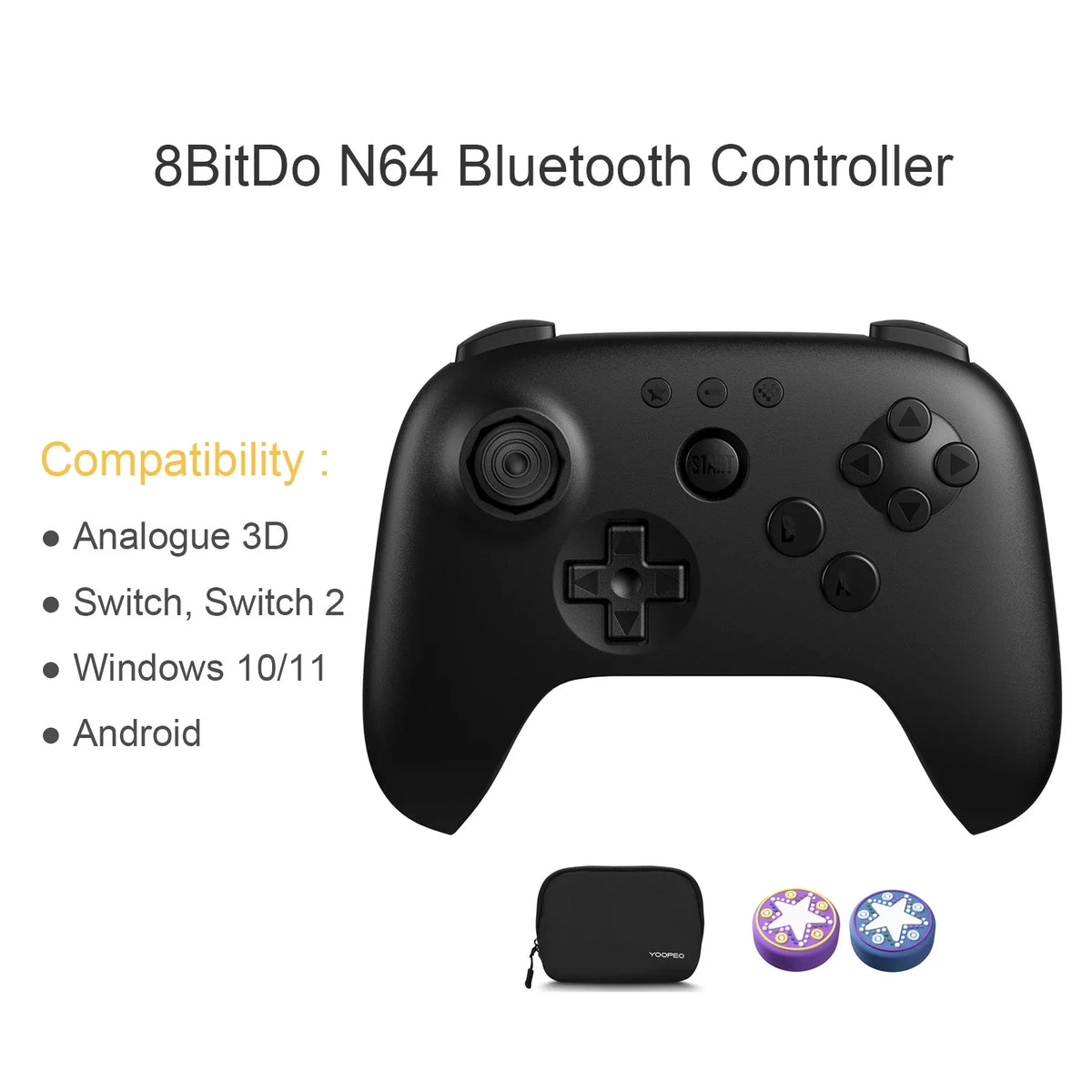 8BitDo N64 Bluetooth Controller with Hall Effect Joysticks for Analogue 3D, Switch, Switch 2, Windows, Android Game Accessories