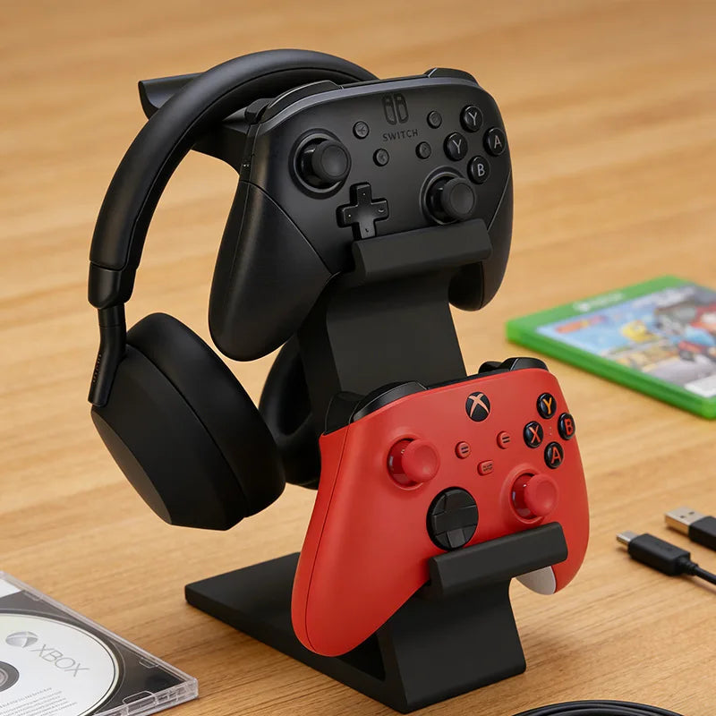 3D Printed Game Controller Headphone Integrated Stand Universal Standing Stand for PS4/PS5/XBOX Controller Headphone