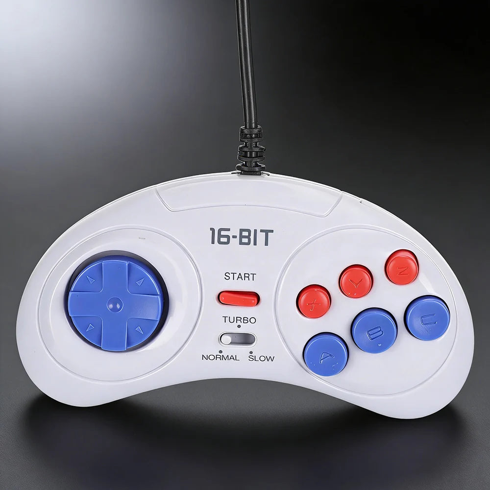 16Bit 9-Pin Mini Handheld Game Console, Ergonomic Gaming Controller Gamepad White With Turbo Function, Comfortable Hand Feeling
