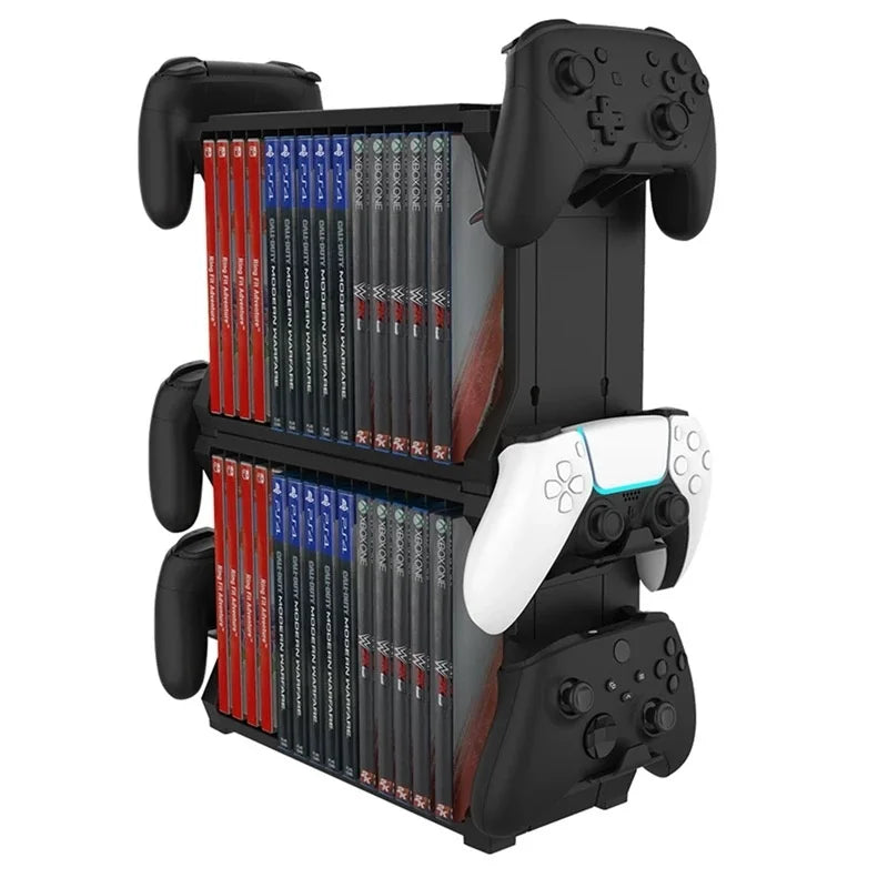 Game Storage Rack with Controller Holder for PS5 PS4 Discs