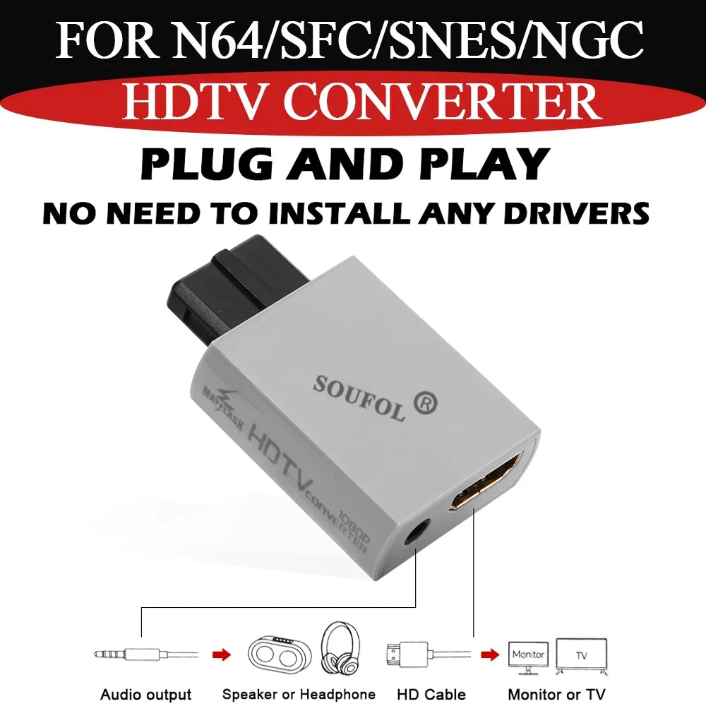 1080p HDMI Adapter for N64, GameCube, SNES with 3.5mm Audio