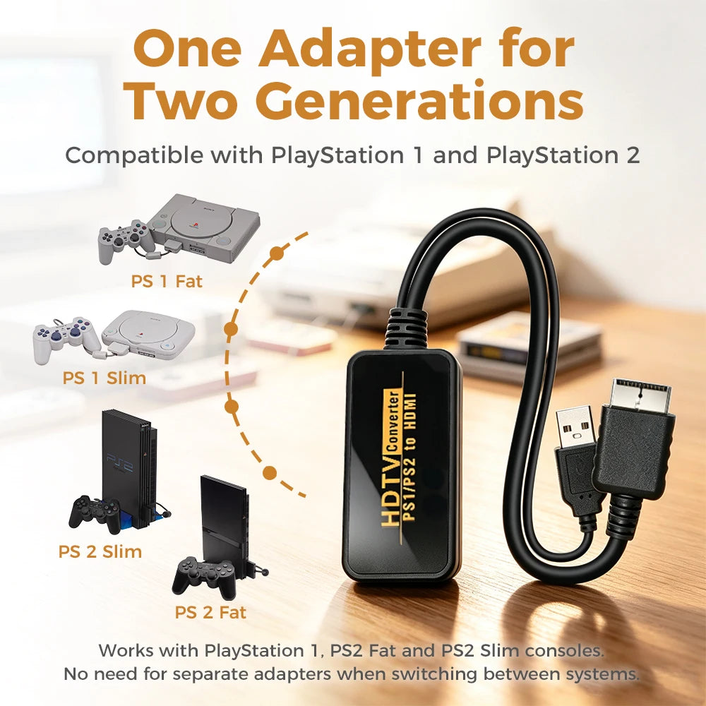 HDMI Converter for PS2 / PS1, 1080P USB Power Adapter Cable