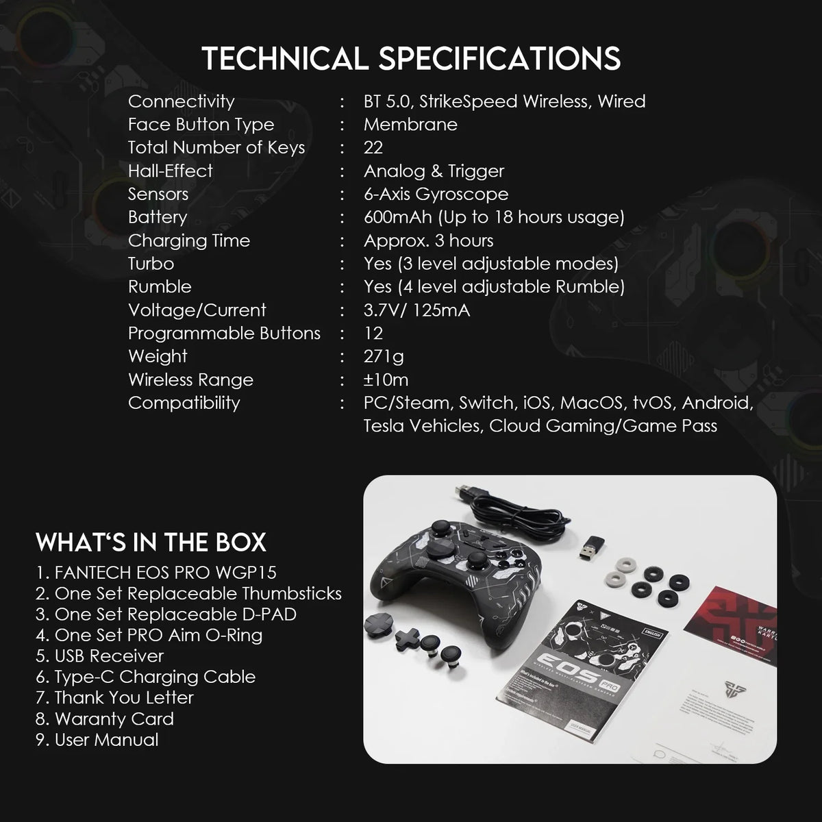 FANTECH EOS PRO WGP15 Hall Effect Gamepad for PC Switch iOS