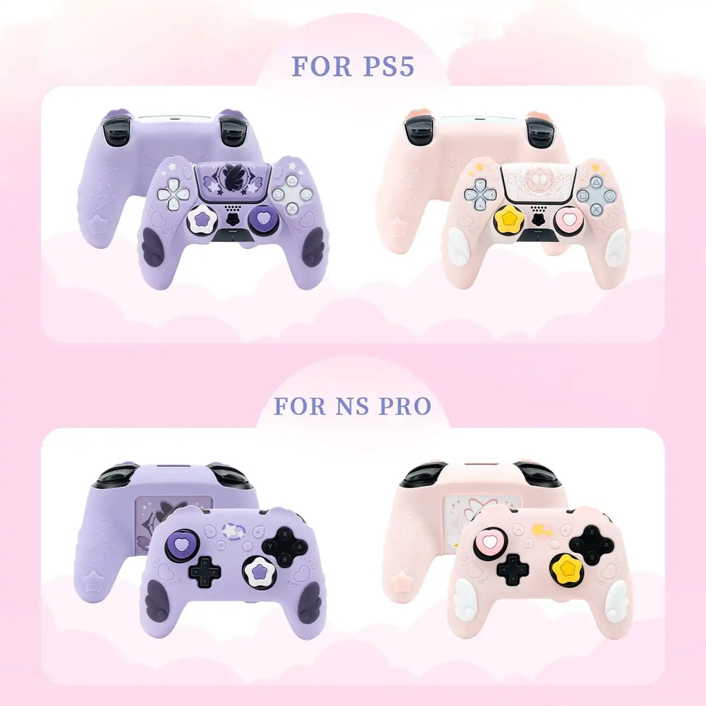 GeekShare Protective Cover Skin for PS5 / NS PRO/Switch 2 PRO Controller with 2 Thumb Grips and 1 Sticker, Star Wings Silicone