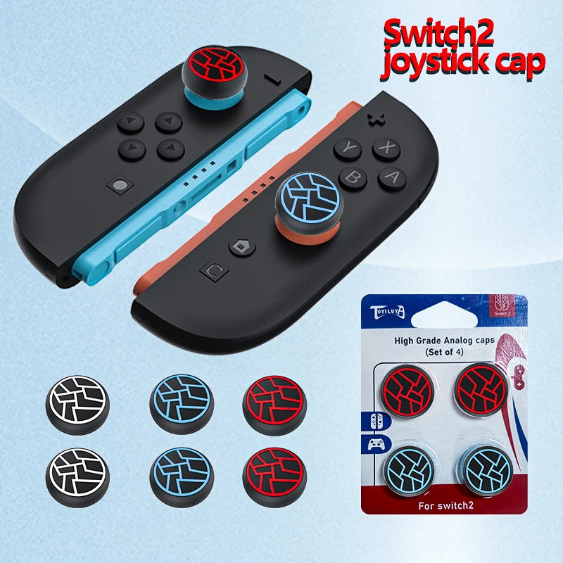 PS4 PS5 Switch 2 4x Silicone Thumbstick Grip Caps, Rubber Skin
