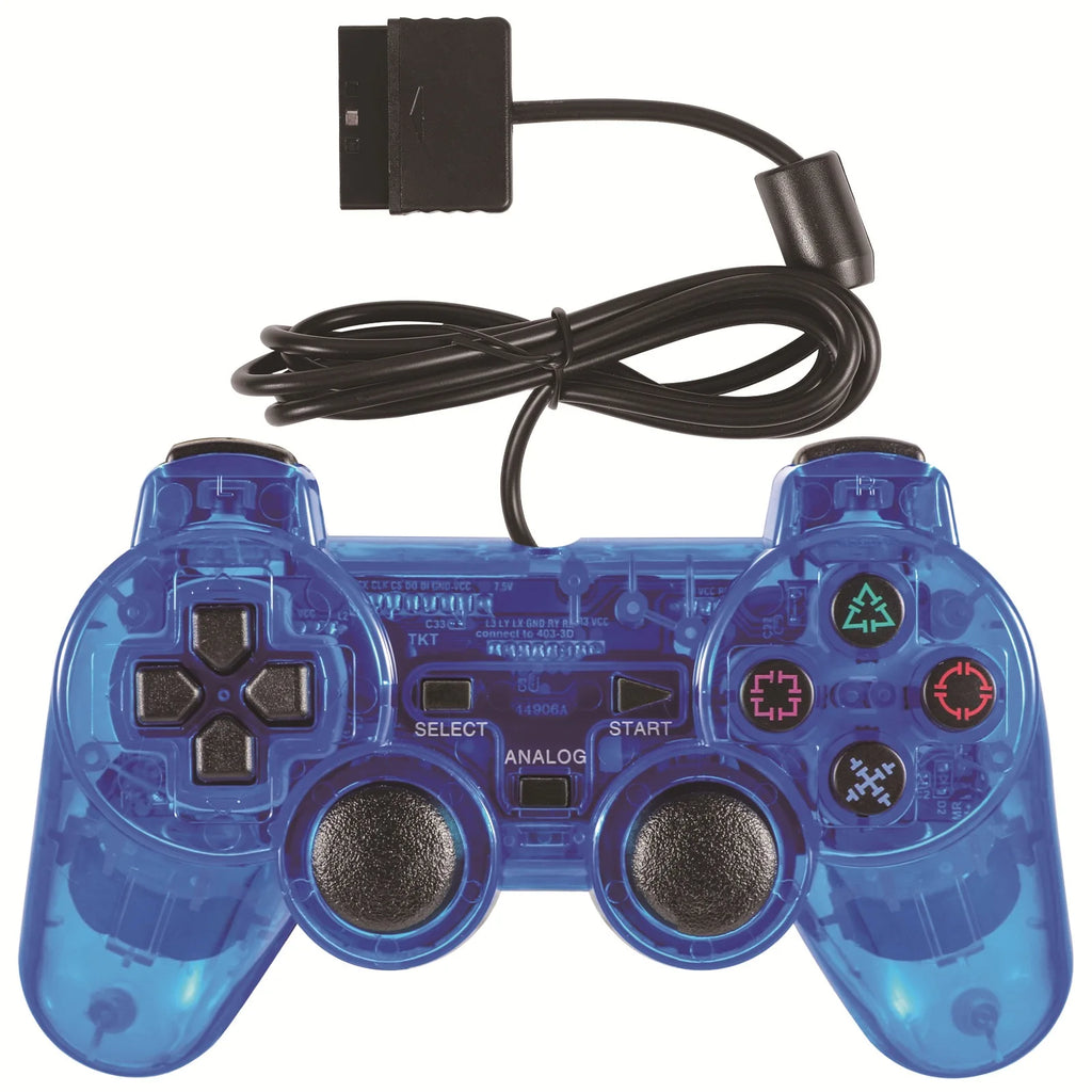 Transparent Wired Controller for PS2 and PS1, Vibration Gamepad