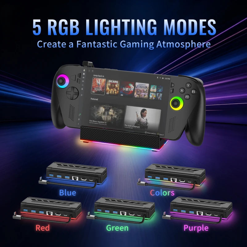Controller Stand Extension Dock 4k 120hz Video Out 2 1 1000mbps Lan Port 100w Usb C Pd Rgb Dock Station For Rog Ally Steam Deck