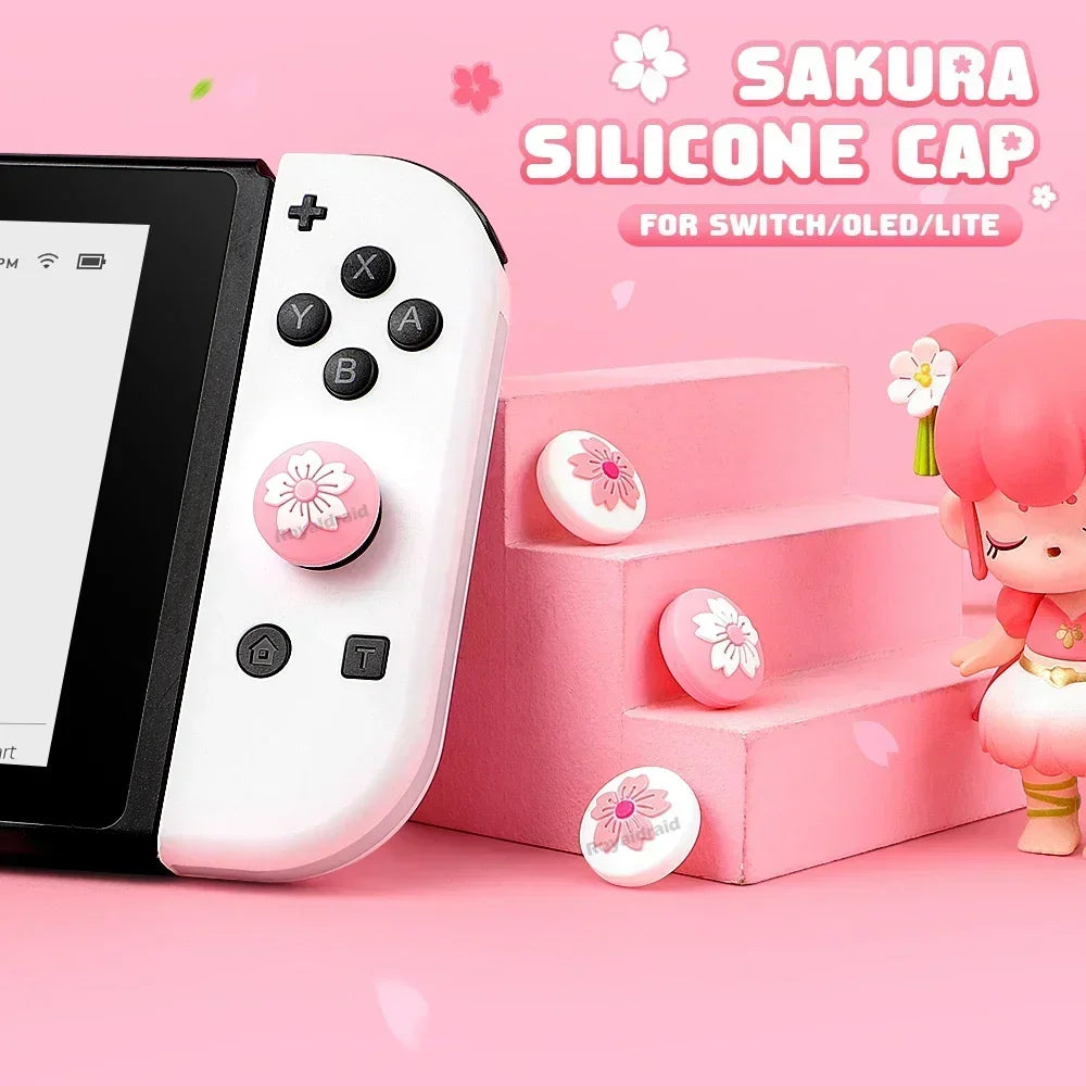 Cute Sakura Silicone Soft Thumb Stick Grip Cap 4PCS/Set Joystick Cover For Switch NS OLED/Lite Joycons Controller Thumbstick Cap