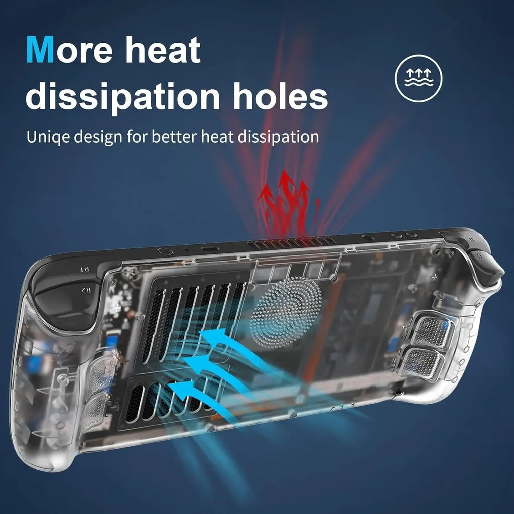 For SteamDeck Hard Shell Back Cover Transparent Cooling ABS+PC Case with Installation Kit Drop-proof Heat-dissipating Dust-proof