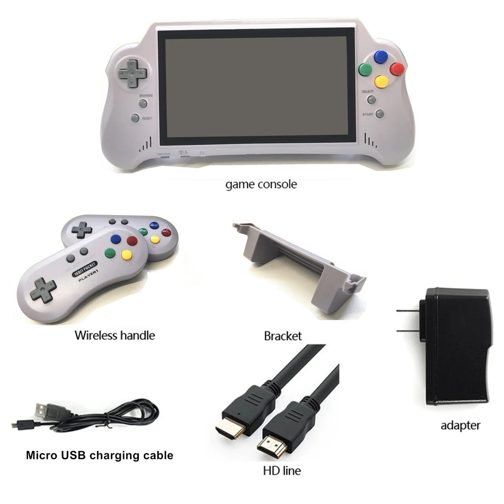 16BIT HD ULTRA SNES POCKET RETROAD 5PLUS Video Game Console Handheld Player 7inch Big Screen 2.4G Wireless Controllers